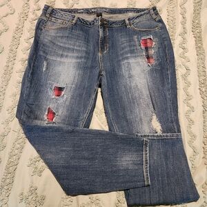 Lane Bryant Plaid Patch Skinny Jeans sz 22